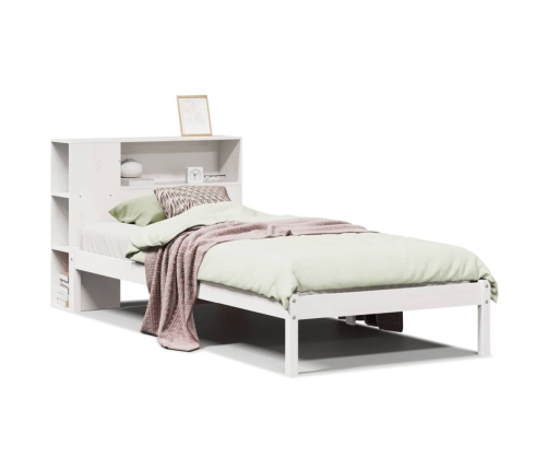 Cama con estantería sin colchón madera maciza blanca 100x200 cm