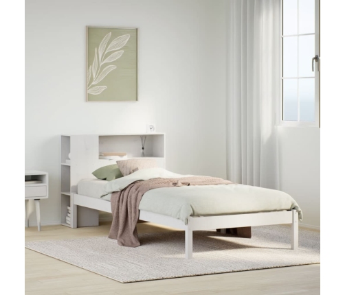 Cama con estantería sin colchón madera maciza blanca 100x200 cm