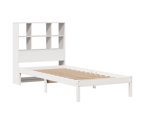 Cama con estantería sin colchón madera maciza blanca 75x190 cm