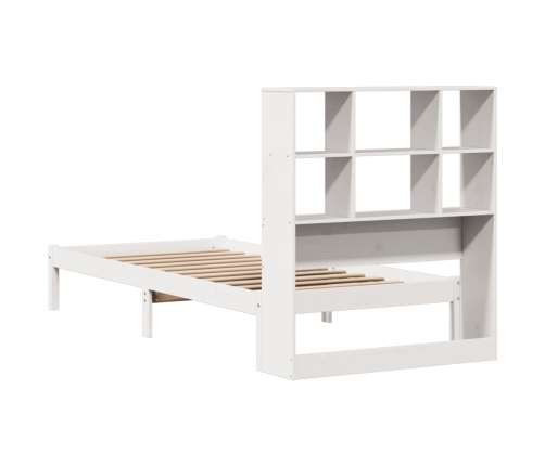 Cama con estantería sin colchón madera maciza blanca 75x190 cm