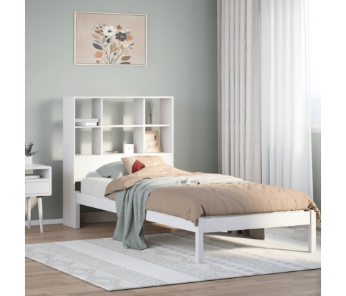 Cama con estantería sin colchón madera maciza blanca 75x190 cm