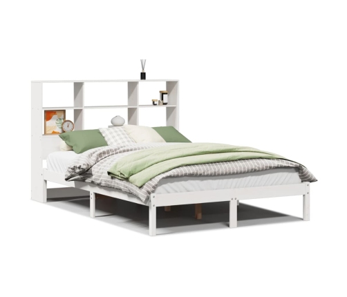 Cama con estantería sin colchón madera maciza blanca 120x190 cm