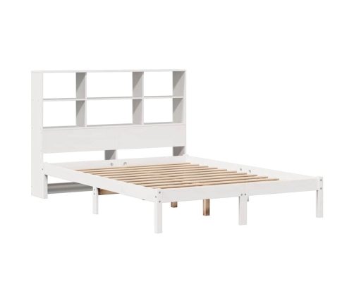 Cama con estantería sin colchón madera maciza blanca 135x190 cm