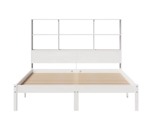 Cama con estantería sin colchón madera maciza blanca 135x190 cm