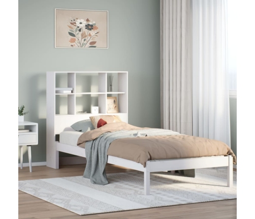 Cama con estantería sin colchón madera maciza blanca 100x200 cm