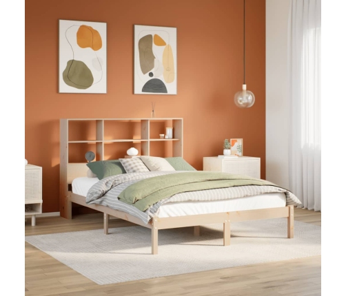 Cama con estantería sin colchón madera maciza de pino 140x200cm