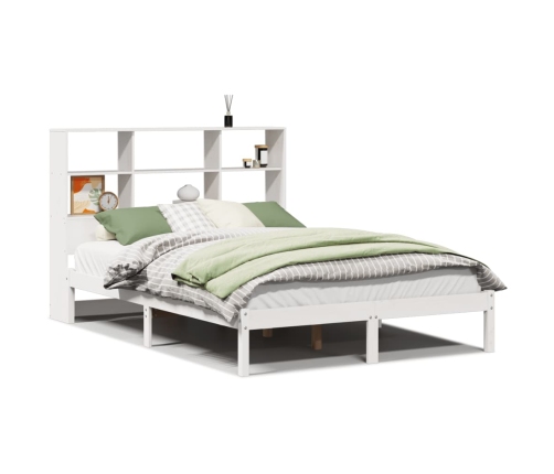 Cama con estantería sin colchón madera maciza blanca 140x200 cm