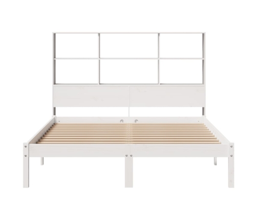 Cama con estantería sin colchón madera maciza blanca 140x200 cm