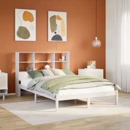 Cama con estantería sin colchón madera maciza blanca 140x200 cm