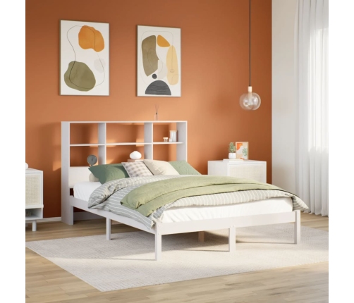 Cama con estantería sin colchón madera maciza blanca 140x200 cm