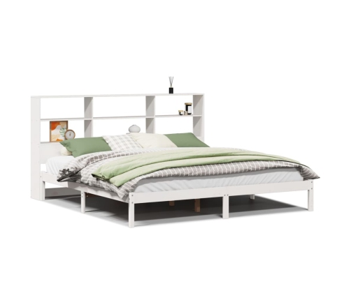 Cama con estantería sin colchón madera maciza blanca 200x200 cm