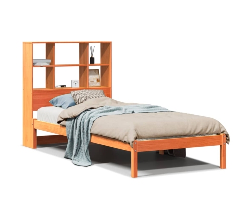 Cama con estantería sin colchón madera maciza marrón 75x190 cm