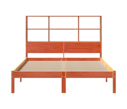 Cama con estantería sin colchón madera maciza marrón 140x190 cm