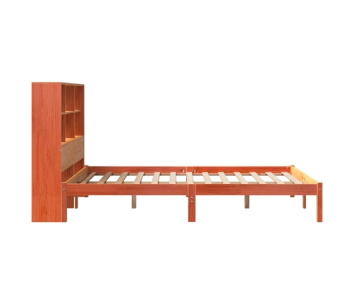 Cama con estantería sin colchón madera maciza marrón 140x190 cm