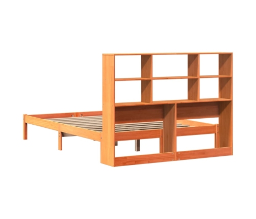 Cama con estantería sin colchón madera maciza marrón 140x190 cm