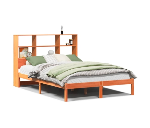 Cama con estantería sin colchón madera maciza marrón 120x200cm