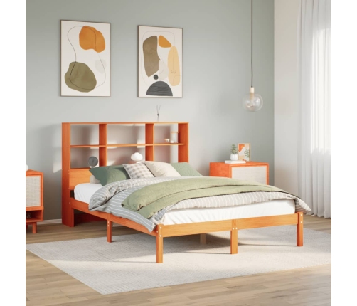 Cama con estantería sin colchón madera maciza marrón 120x200cm