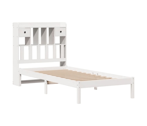 Cama con estantería sin colchón madera maciza blanca 75x190 cm