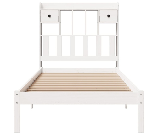 Cama con estantería sin colchón madera maciza blanca 75x190 cm