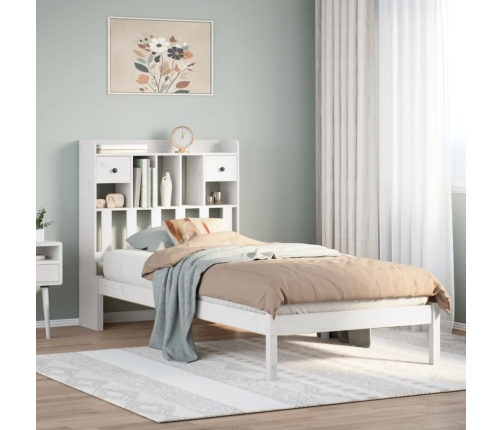 Cama con estantería sin colchón madera maciza blanca 75x190 cm