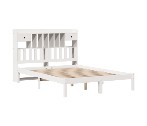 Cama con estantería sin colchón madera maciza blanca 140x200 cm