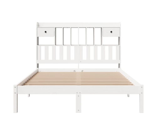 Cama con estantería sin colchón madera maciza blanca 140x200 cm