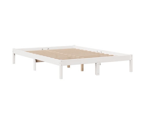 Cama con estantería sin colchón madera maciza blanca 140x200 cm