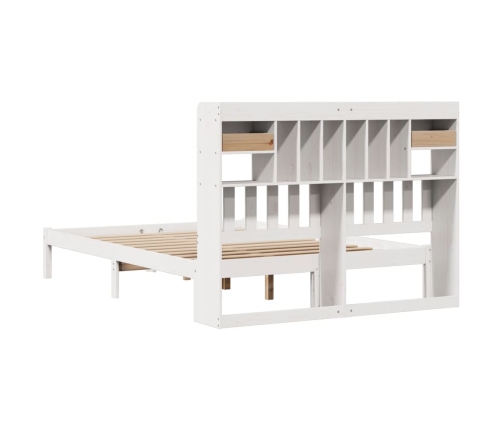 Cama con estantería sin colchón madera maciza blanca 140x200 cm