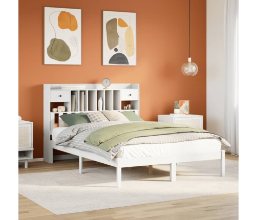 Cama con estantería sin colchón madera maciza blanca 140x200 cm