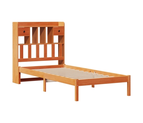 Cama con estantería sin colchón madera maciza marrón 75x190 cm