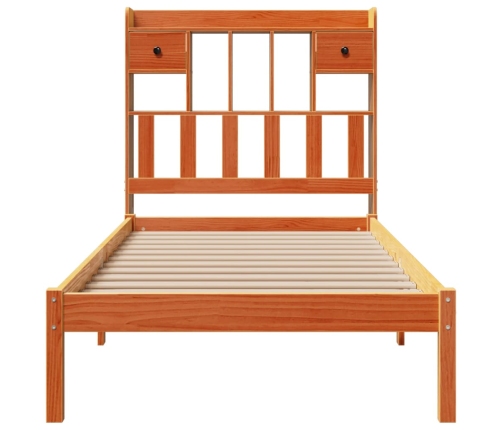 Cama con estantería sin colchón madera maciza marrón 75x190 cm