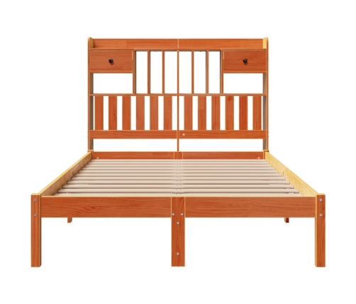 Cama con estantería sin colchón madera maciza marrón 120x190 cm