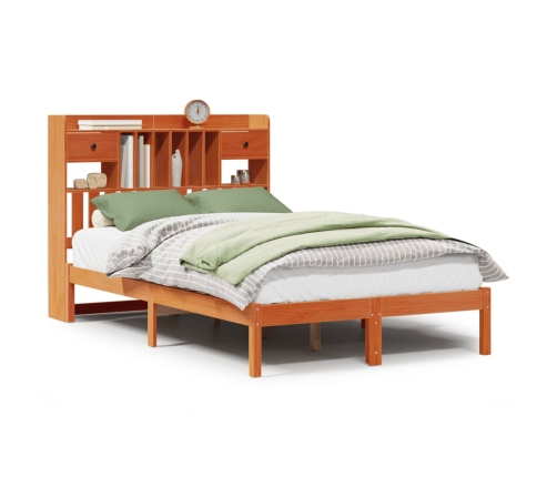 Cama con estantería sin colchón madera maciza marrón 135x190cm
