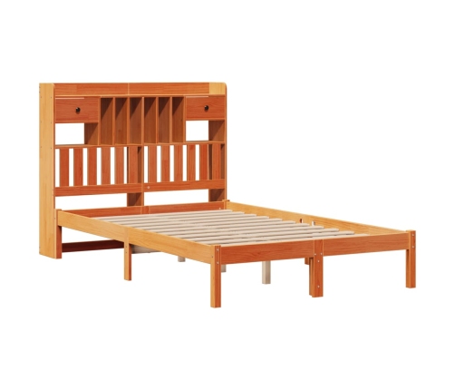 Cama con estantería sin colchón madera maciza marrón 135x190cm