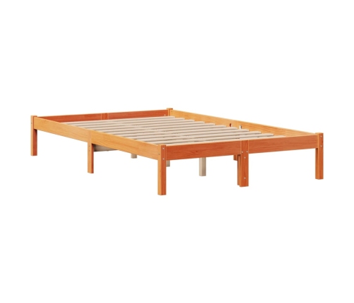 Cama con estantería sin colchón madera maciza marrón 135x190cm