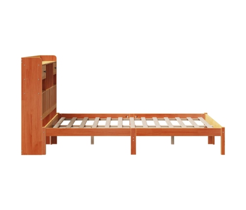 Cama con estantería sin colchón madera maciza marrón 135x190cm
