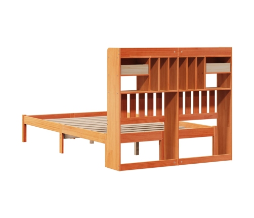 Cama con estantería sin colchón madera maciza marrón 135x190cm