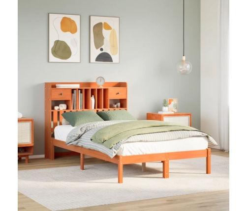 Cama con estantería sin colchón madera maciza marrón 135x190cm