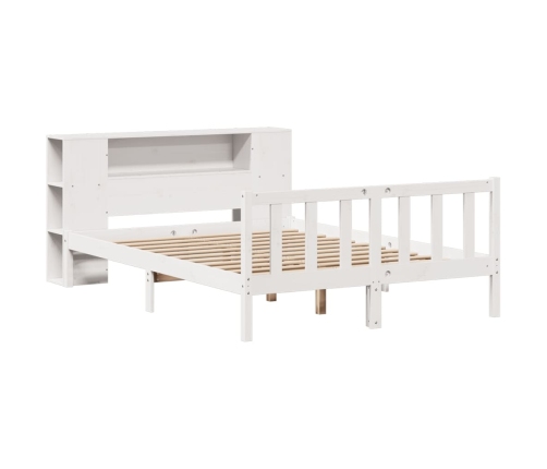 Cama con estantería sin colchón madera maciza blanca 120x190 cm