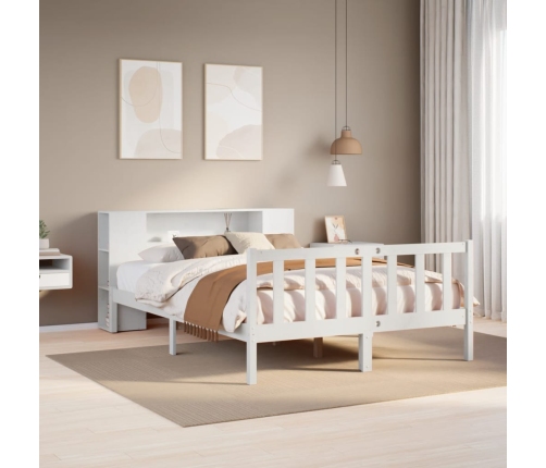 Cama con estantería sin colchón madera maciza blanca 120x190 cm