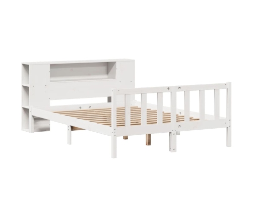 Cama con estantería sin colchón madera maciza blanca 135x190 cm