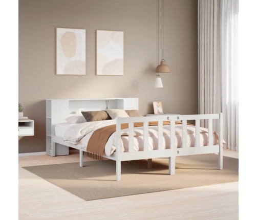 Cama con estantería sin colchón madera maciza blanca 135x190 cm