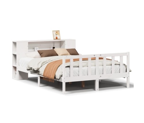 Cama con estantería sin colchón madera maciza blanca 120x200 cm