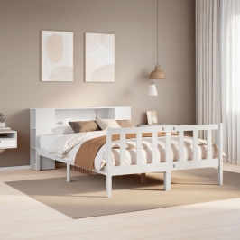 Cama con estantería sin colchón madera maciza blanca 120x200 cm