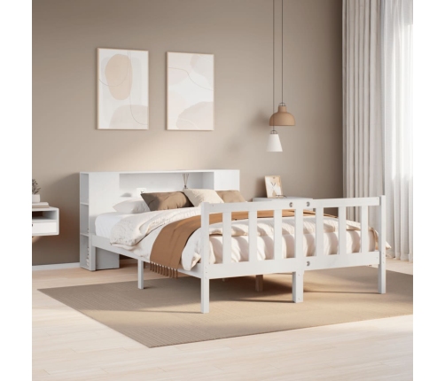 Cama con estantería sin colchón madera maciza blanca 160x200 cm