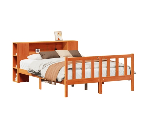 Cama con estantería sin colchón madera maciza marrón 120x190 cm