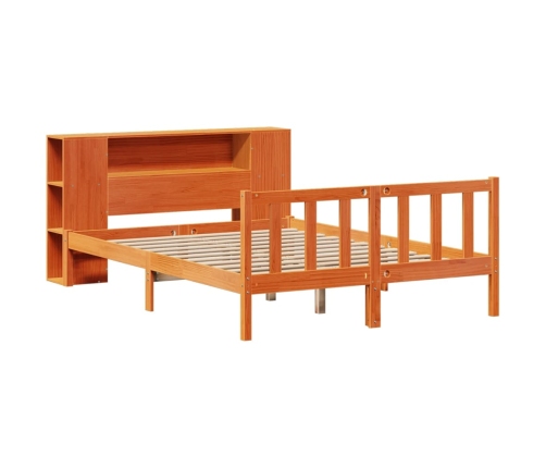 Cama con estantería sin colchón madera maciza marrón 135x190cm