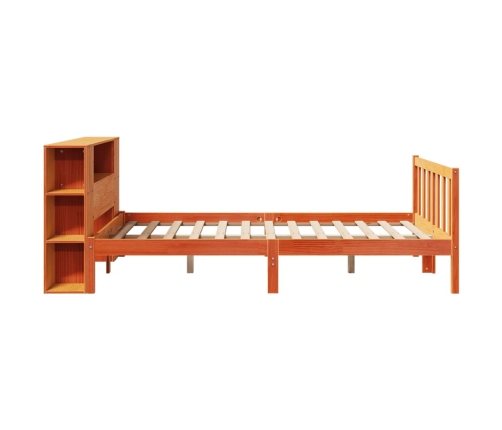 Cama con estantería sin colchón madera maciza marrón 135x190cm