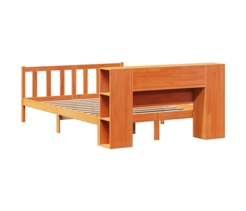 Cama con estantería sin colchón madera maciza marrón 135x190cm