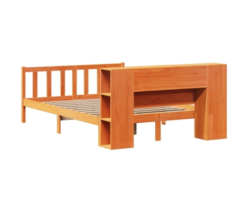 Cama con estantería sin colchón madera maciza marrón 140x190 cm